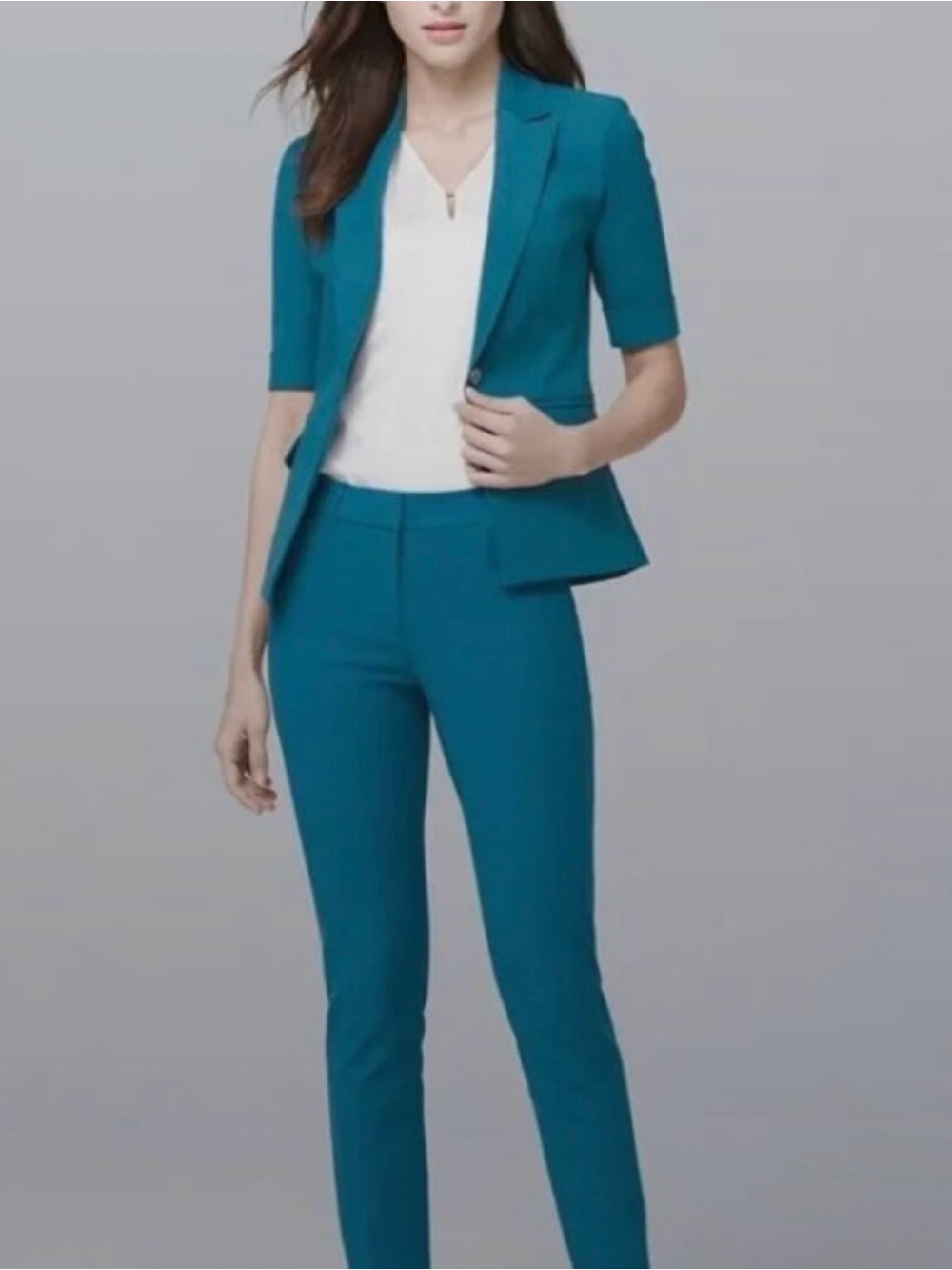 White House Black Market Classic Slim Ankle Comfort Stretch Pants in Deep Lagoon